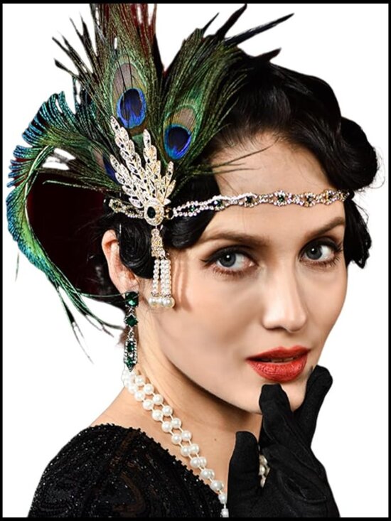 Feather Headpiece Vintage Gatsby Headband Elastic Adjustable Classic Elegant main image 7